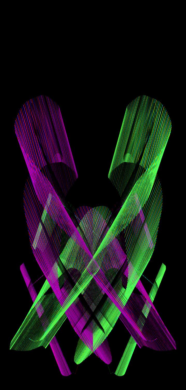 Magenta and green crossed blades